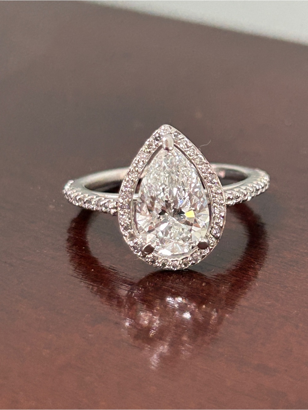 2.50ctw Natural & Lab Diamond Pear Engagement Ring, 14K WG
